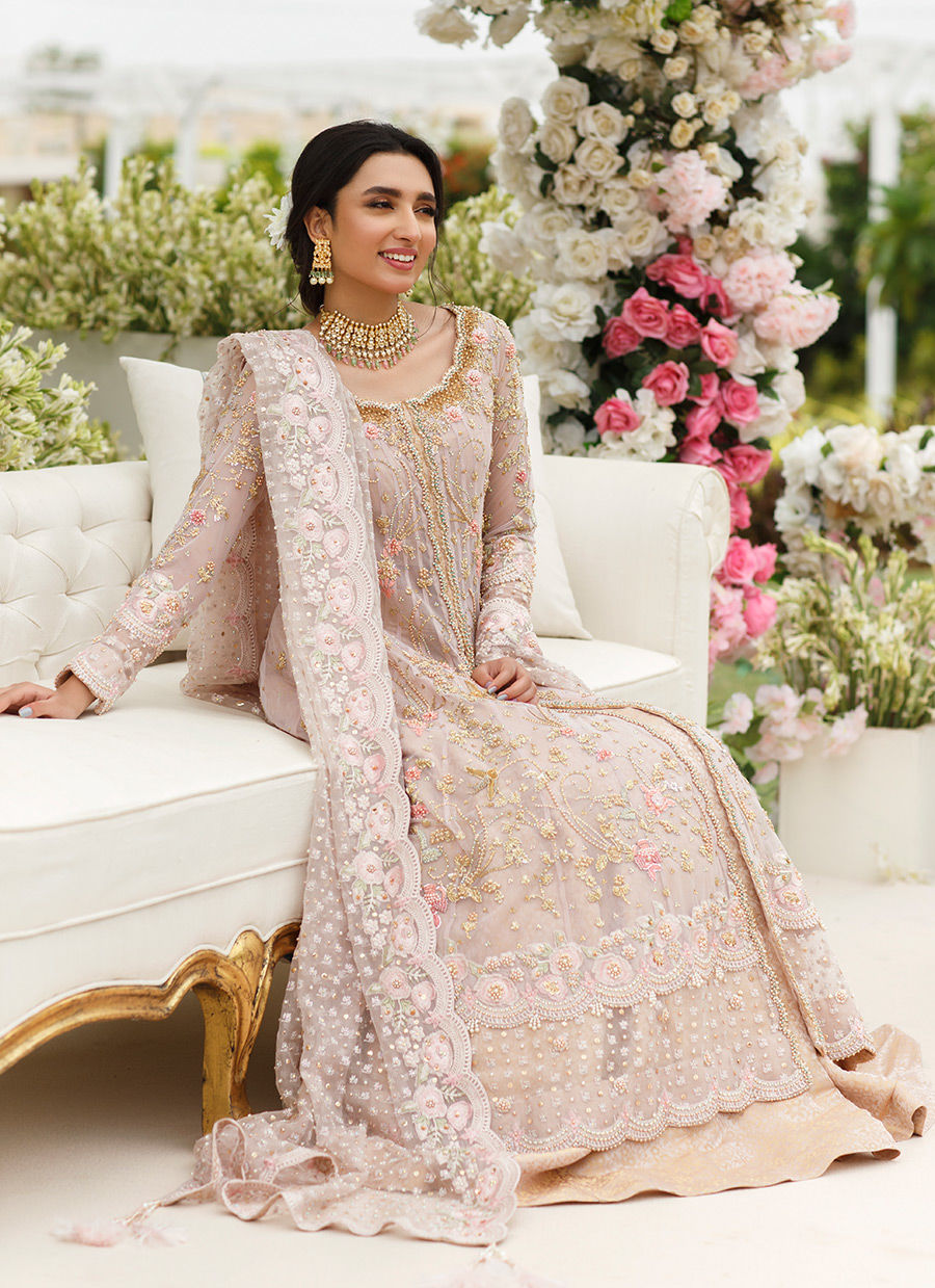 Blush Pink Embellished Silk Kalidaar Dress (3-Piece) - Image 8