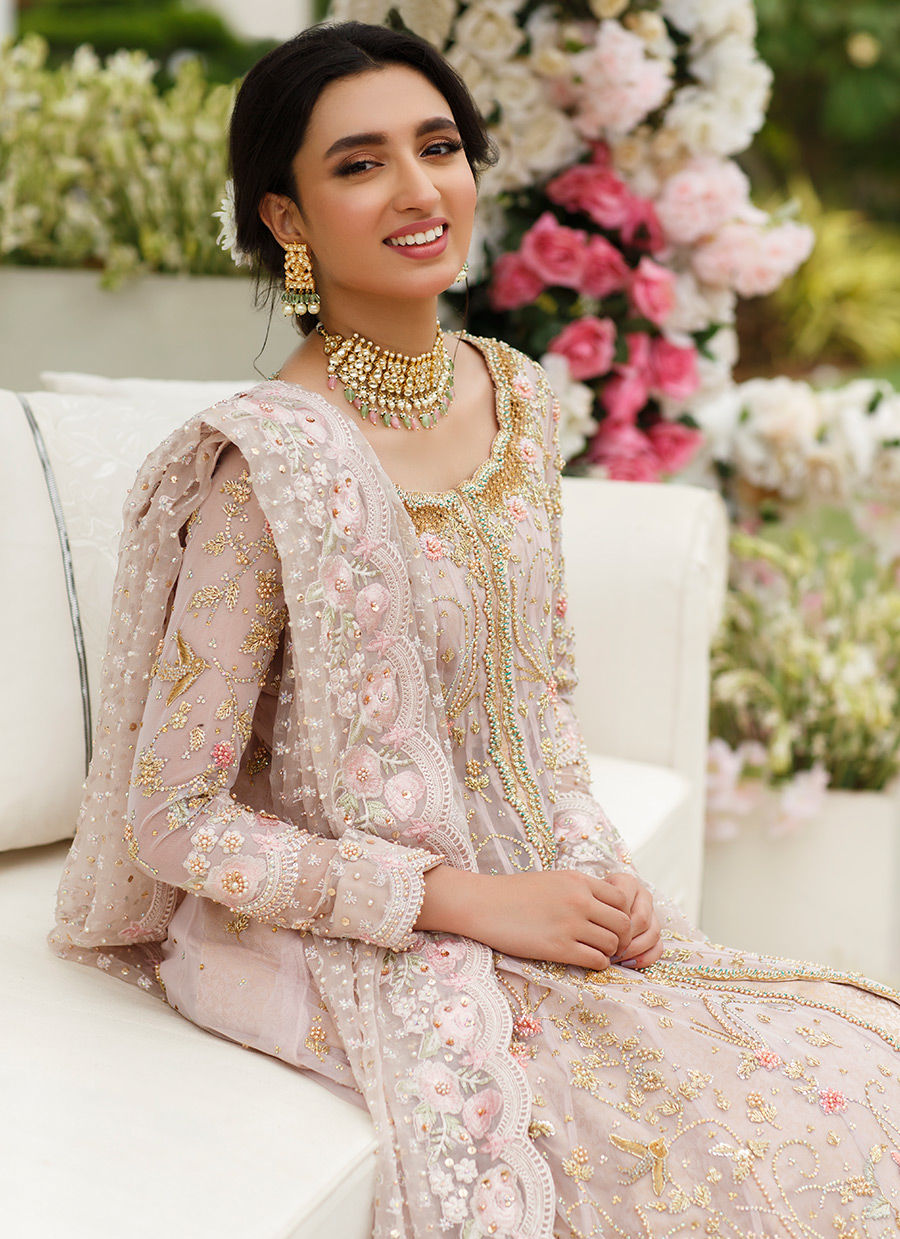 Blush Pink Embellished Silk Kalidaar Dress (3-Piece) - Image 9
