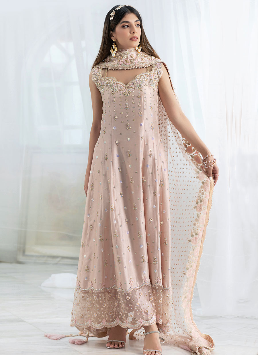 Pakistani Blush Pink Embellished Silk Kalidaar (2-Piece) - Image 1