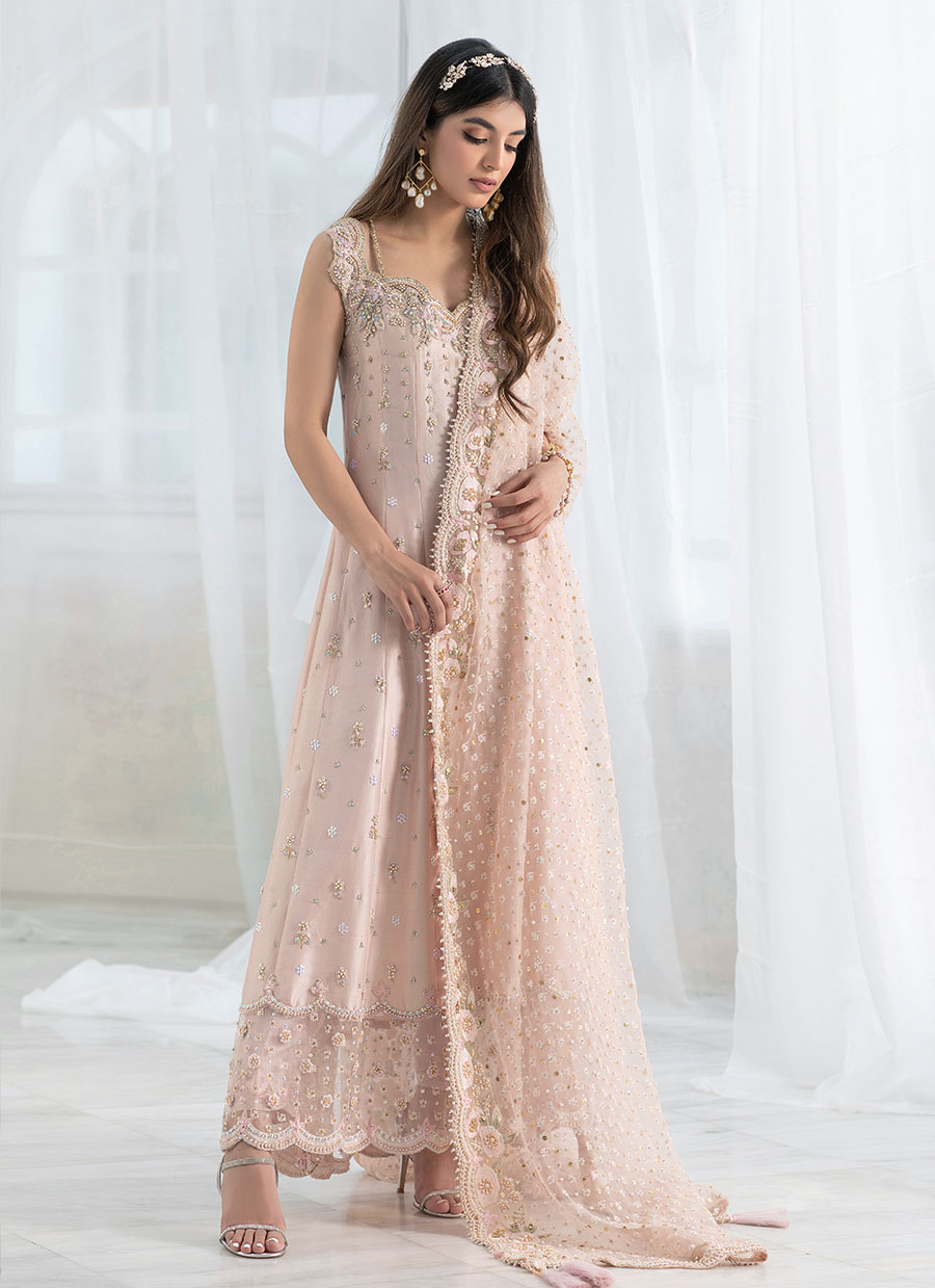 Pakistani Blush Pink Embellished Silk Kalidaar (2-Piece) - Image 5