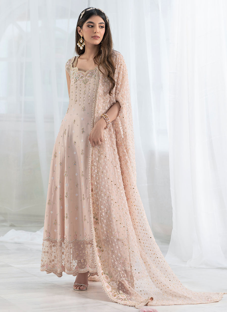 Pakistani Blush Pink Embellished Silk Kalidaar (2-Piece) - Image 6