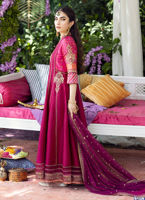 Fuchsia Embroidered Pure Silk Kalidaar (2-Piece) - Image 3