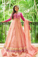 Magenta and Melon Embroidered Tissue Kalidar (3-Piece) - Image 3