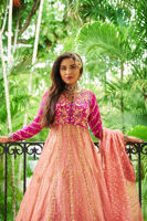 Magenta and Melon Embroidered Tissue Kalidar (3-Piece) - Image 4