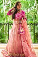 Magenta and Melon Embroidered Tissue Kalidar (3-Piece) - Image 5