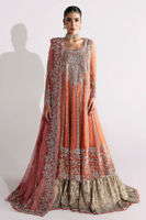 Indian Coral Pink Zardozi Tissue Kalidaar Dress (2-Piece) - Image 2