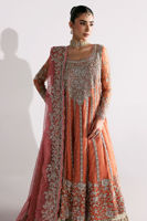 Indian Coral Pink Zardozi Tissue Kalidaar Dress (2-Piece) - Image 3