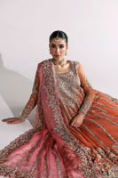 Indian Coral Pink Zardozi Tissue Kalidaar Dress (2-Piece) - Image 5