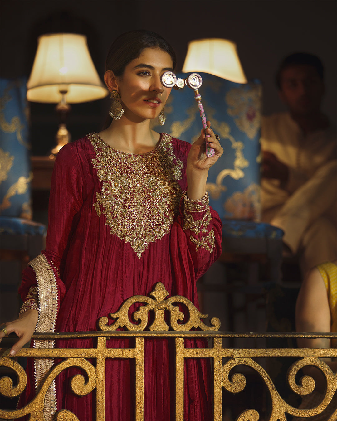 Magenta Hand Embellished Tussar Silk Kalidaar (3-Piece) - Image 4