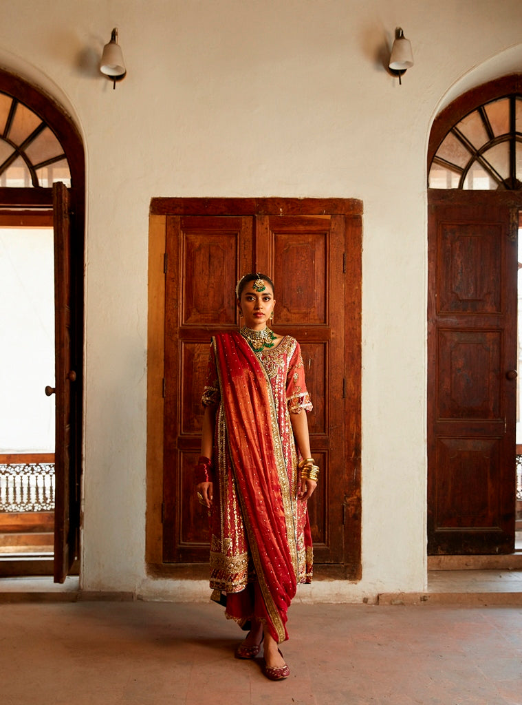 Watermelon Pink Zari Net Kalidaar (3-Piece) - Image 1