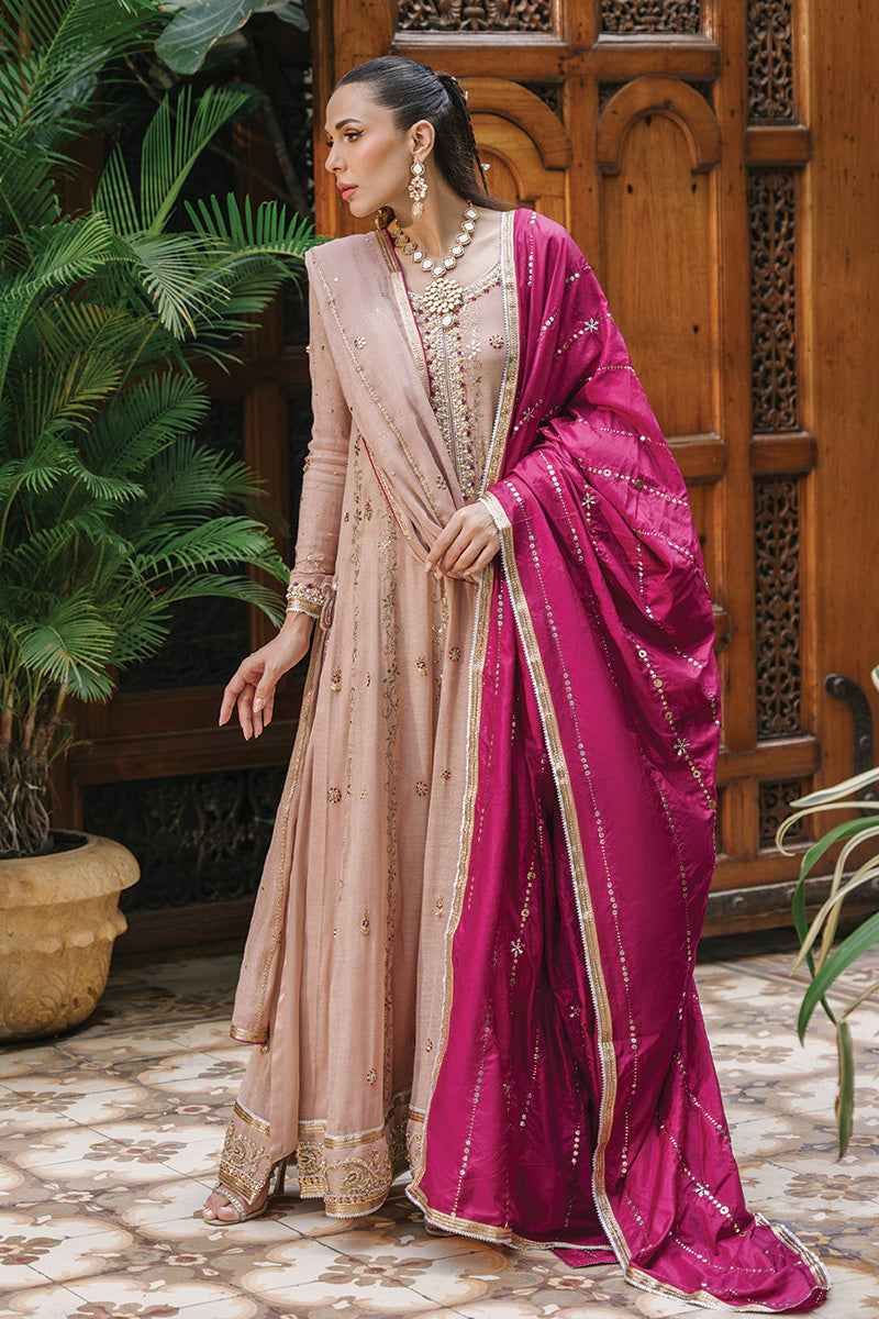 Nude Pink Hand-Embroidered Zari Net Kalidar (3-Piece) - Image 7