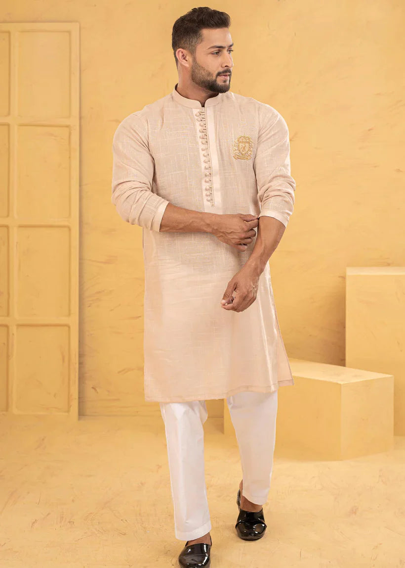 Peach Crest Embroidered Pure Cotton Kurta (2-Piece) - Image 1