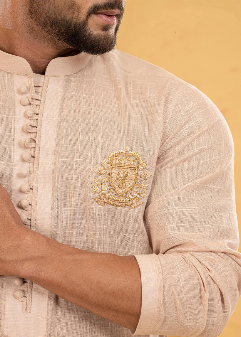 Peach Crest Embroidered Pure Cotton Kurta (2-Piece) - Image 2