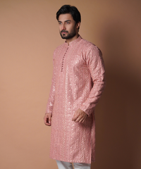 Tea Pink Resham & Sequin Embroidered Kurta (2-Piece) - Image 2