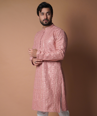 Tea Pink Resham & Sequin Embroidered Kurta (2-Piece) - Image 4