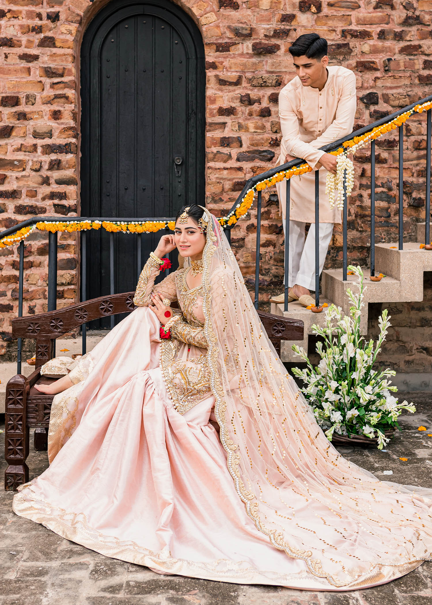 Peach Hand-Embroidered Korean Raw Silk Kurta (2-Piece) - Image 3