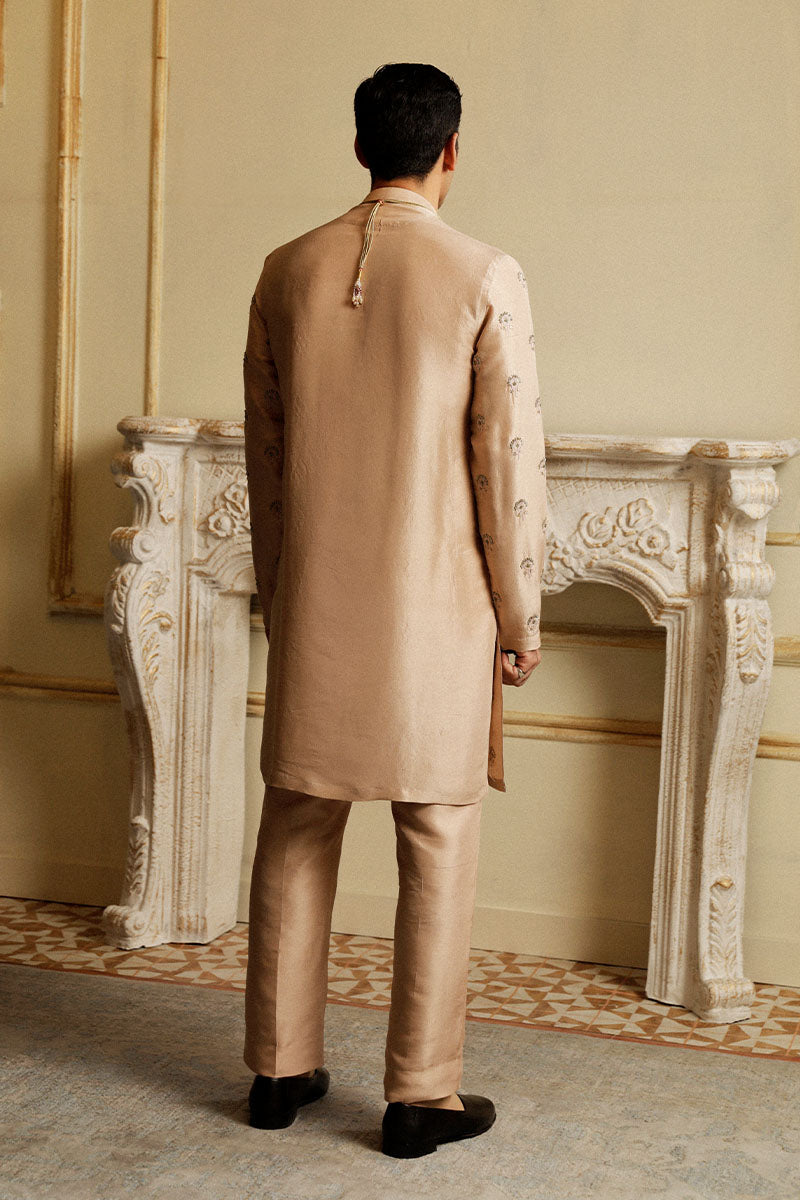 Pastel Pink Gold Tilla Raw Silk Kurta Pajama (2-Piece) - Image 4