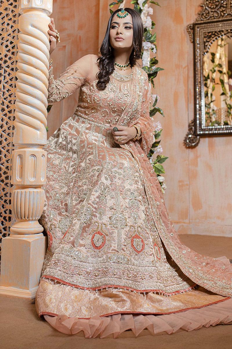 Pakistani Peach Embroidered Multi-Fabric Bridal Lehenga (3-Piece) - Image 3