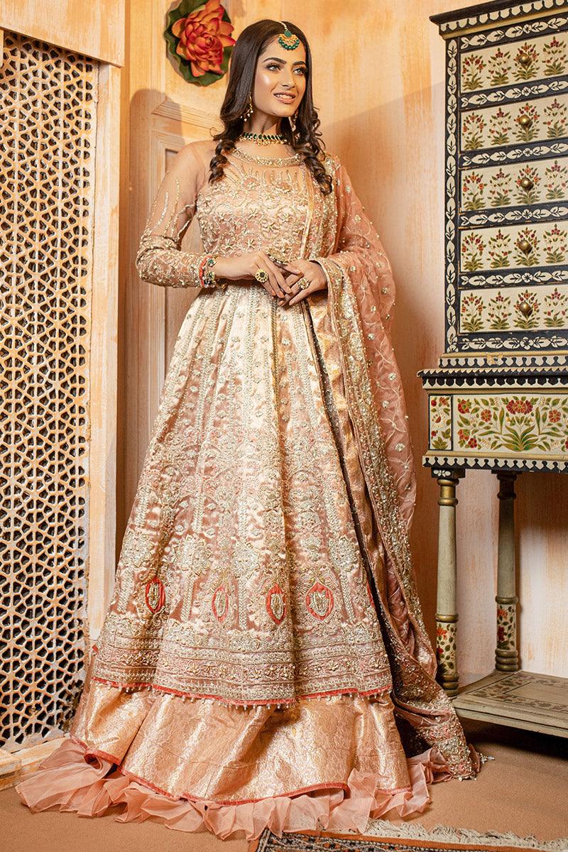 Pakistani Peach Embroidered Multi-Fabric Bridal Lehenga (3-Piece) - Image 6