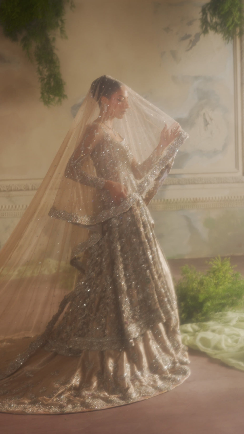 Pakistani Champion Peach Zardozi Net Peshwas & Brocade Lehnga (5-Piece) - Image 5