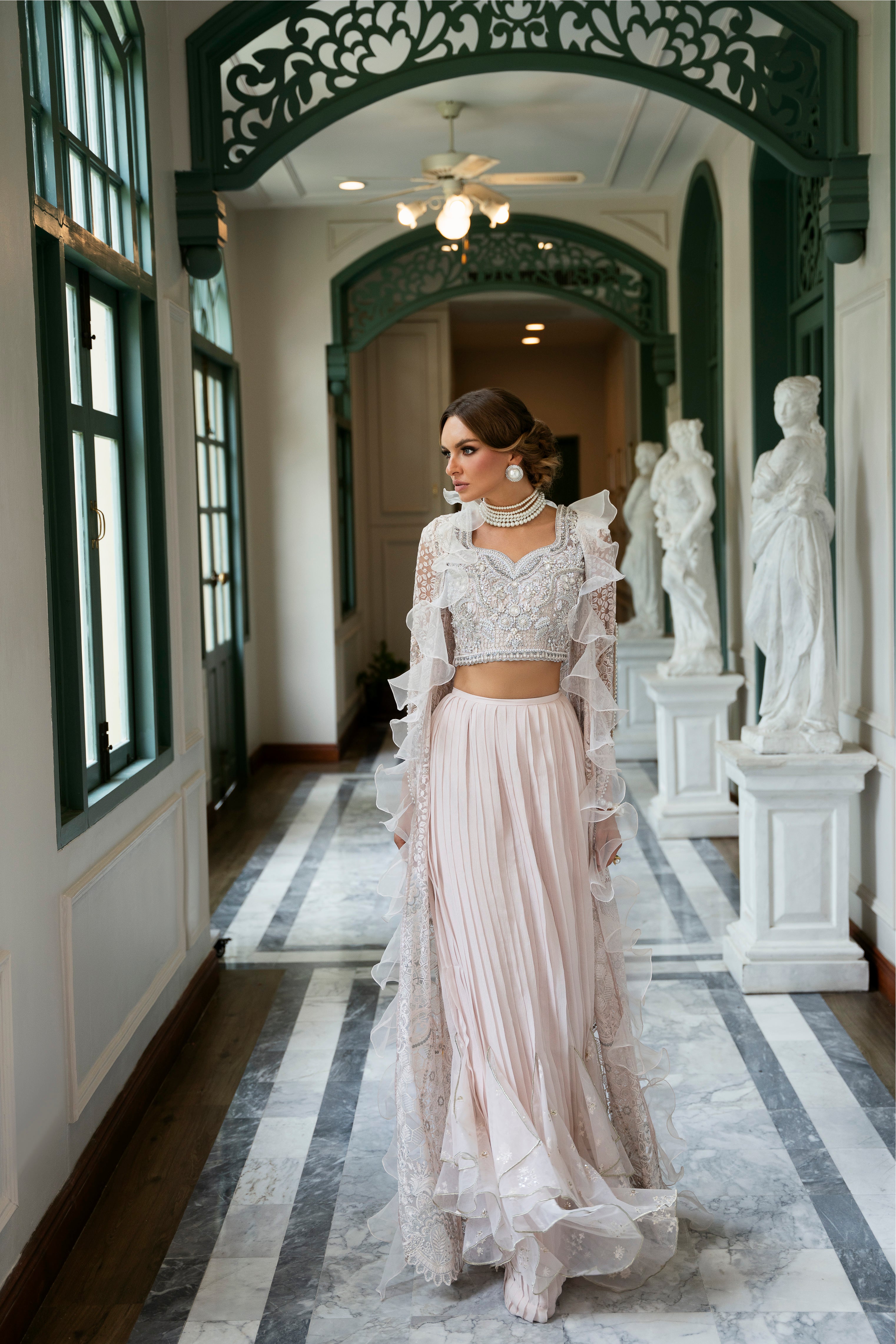 Blush Pink Embroidered Chiffon & Net Lehenga Choli (3-Piece) - Image 1