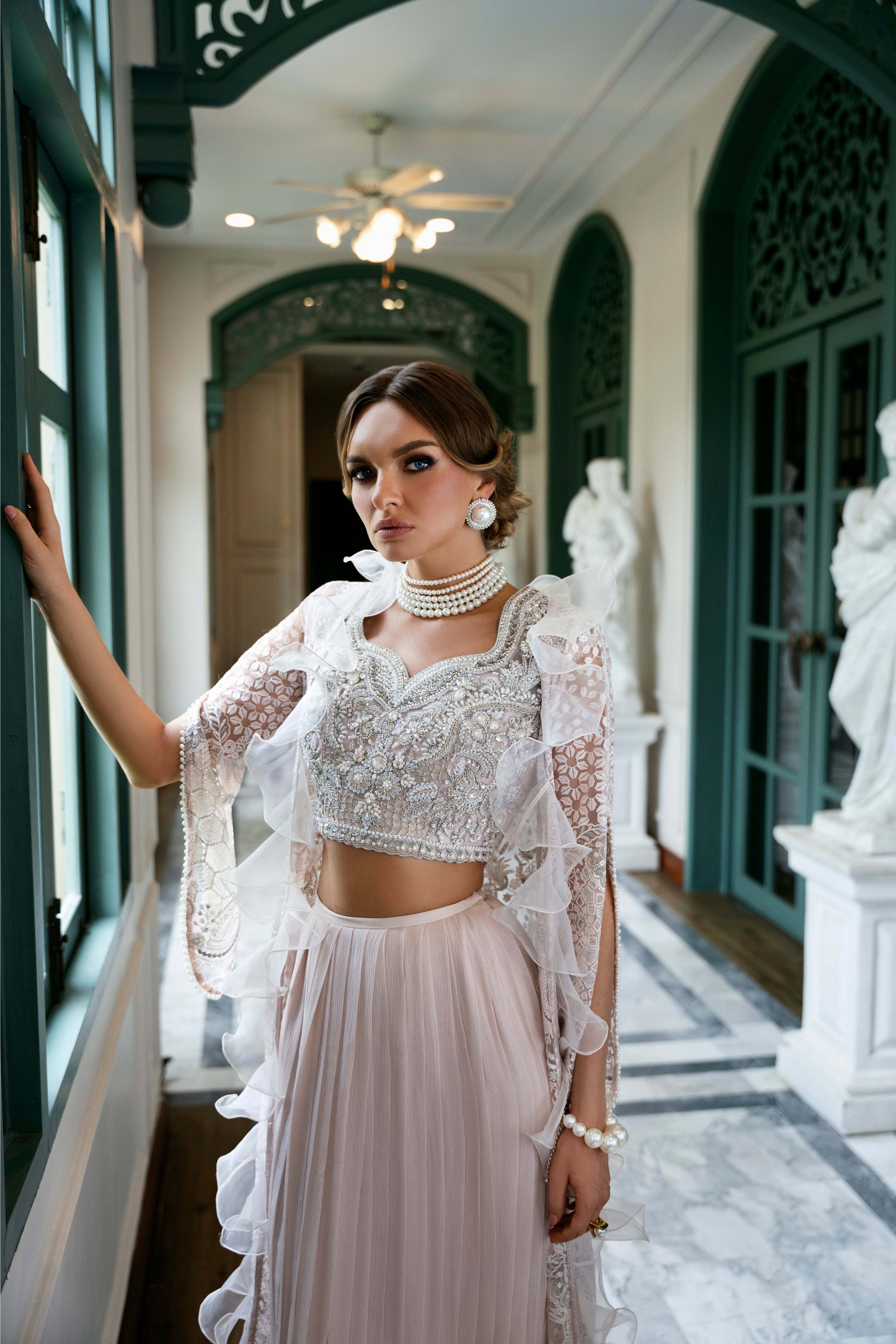 Blush Pink Embroidered Chiffon & Net Lehenga Choli (3-Piece) - Image 2