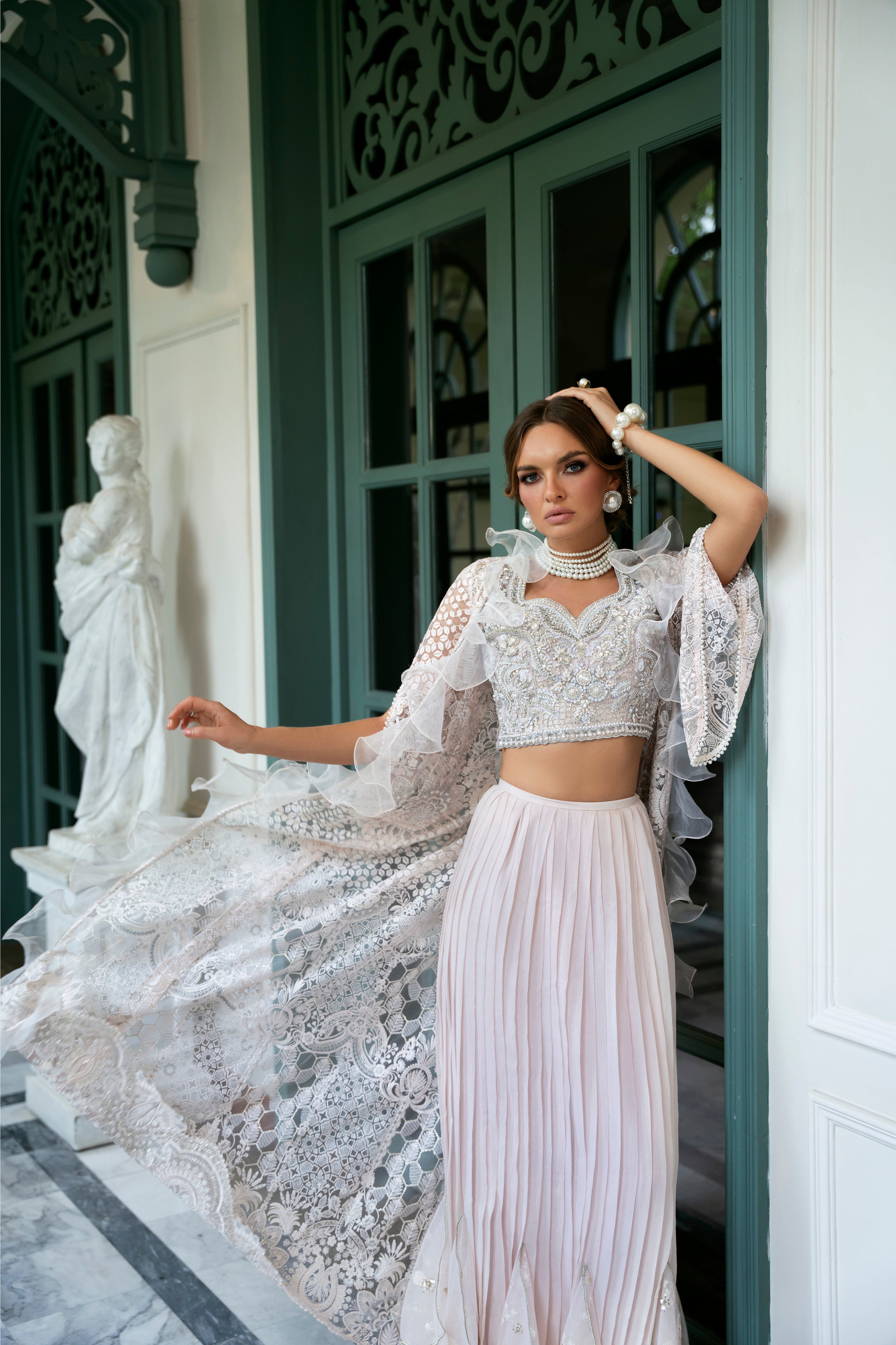 Blush Pink Embroidered Chiffon & Net Lehenga Choli (3-Piece) - Image 3