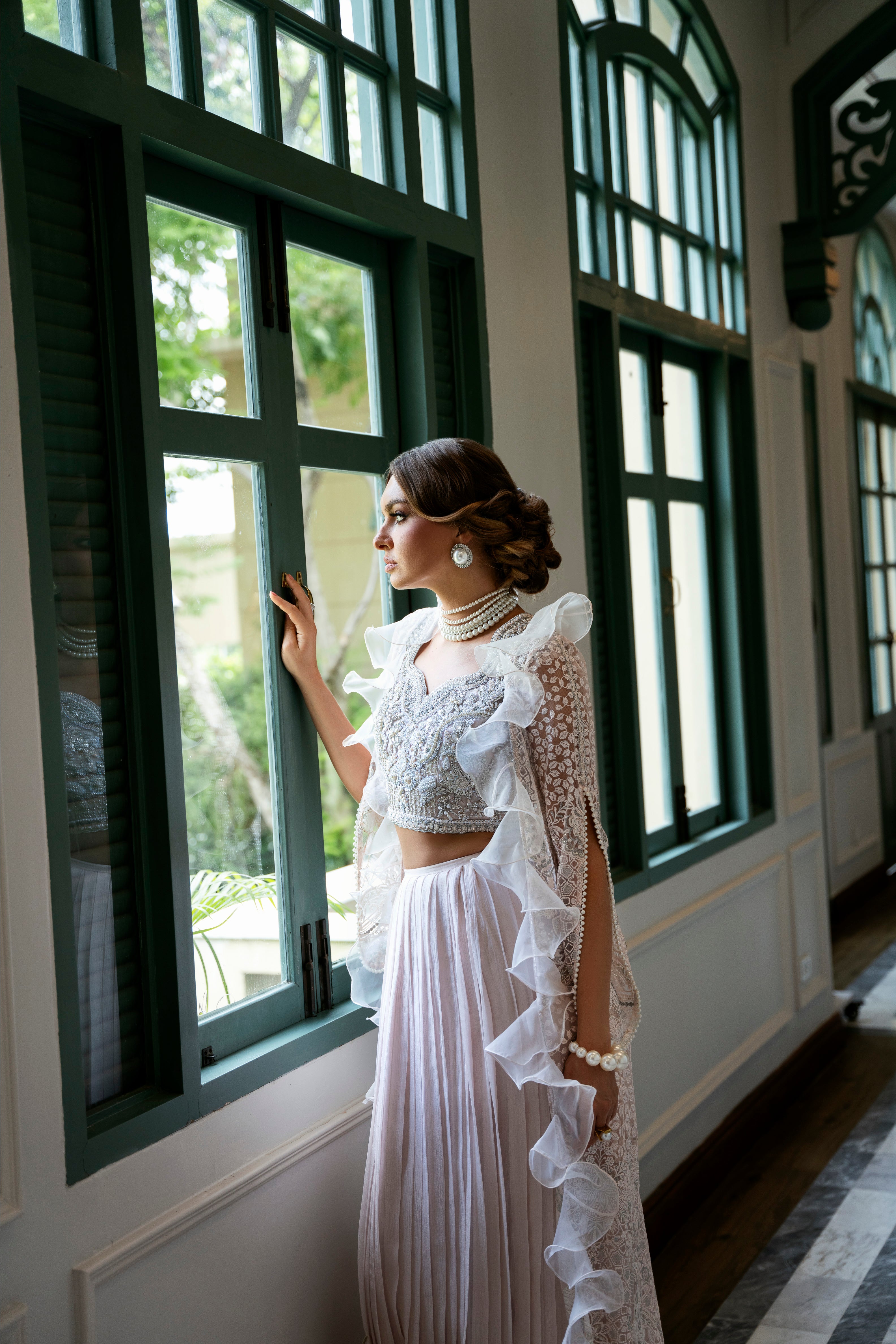 Blush Pink Embroidered Chiffon & Net Lehenga Choli (3-Piece) - Image 4