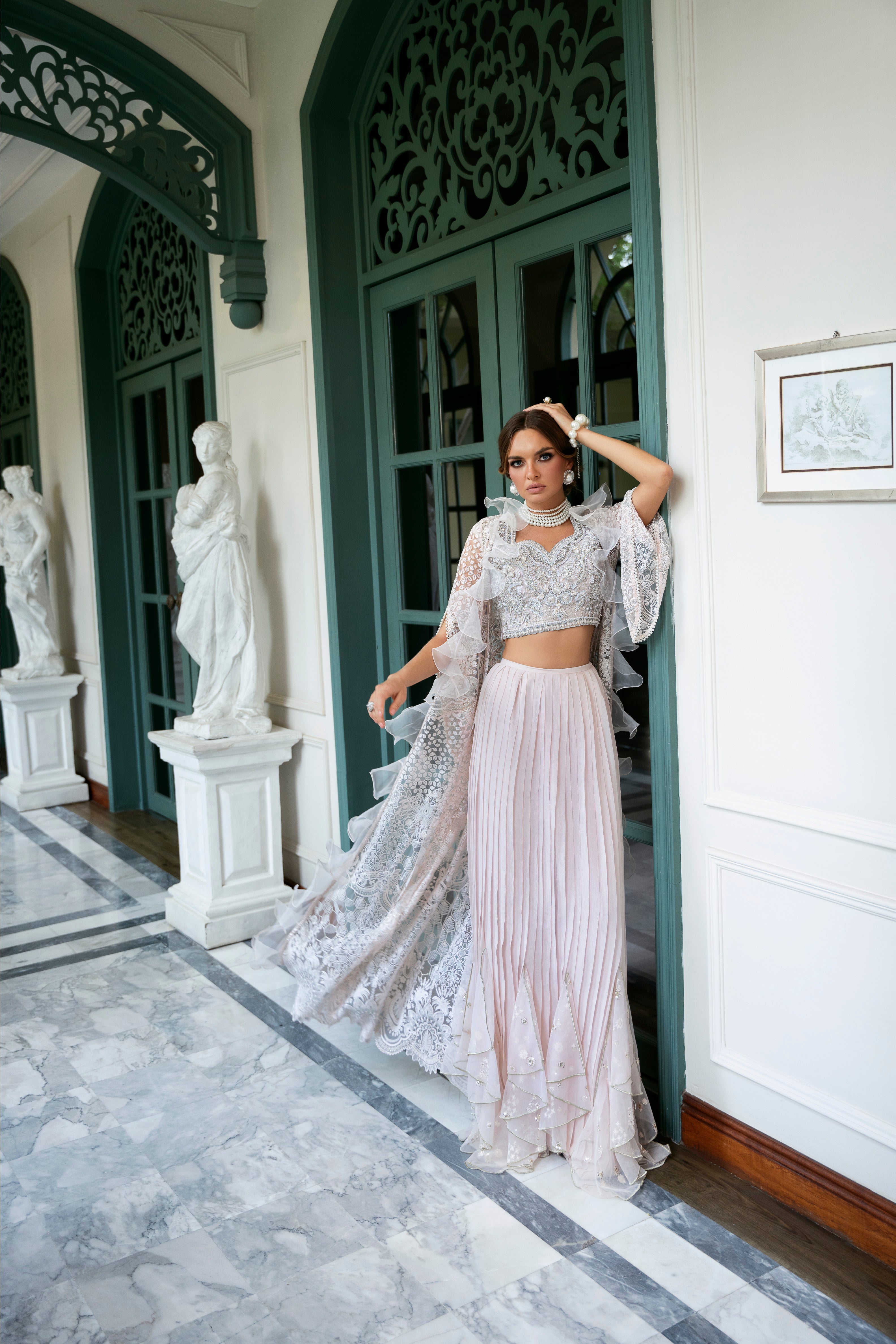 Blush Pink Embroidered Chiffon & Net Lehenga Choli (3-Piece) - Image 5