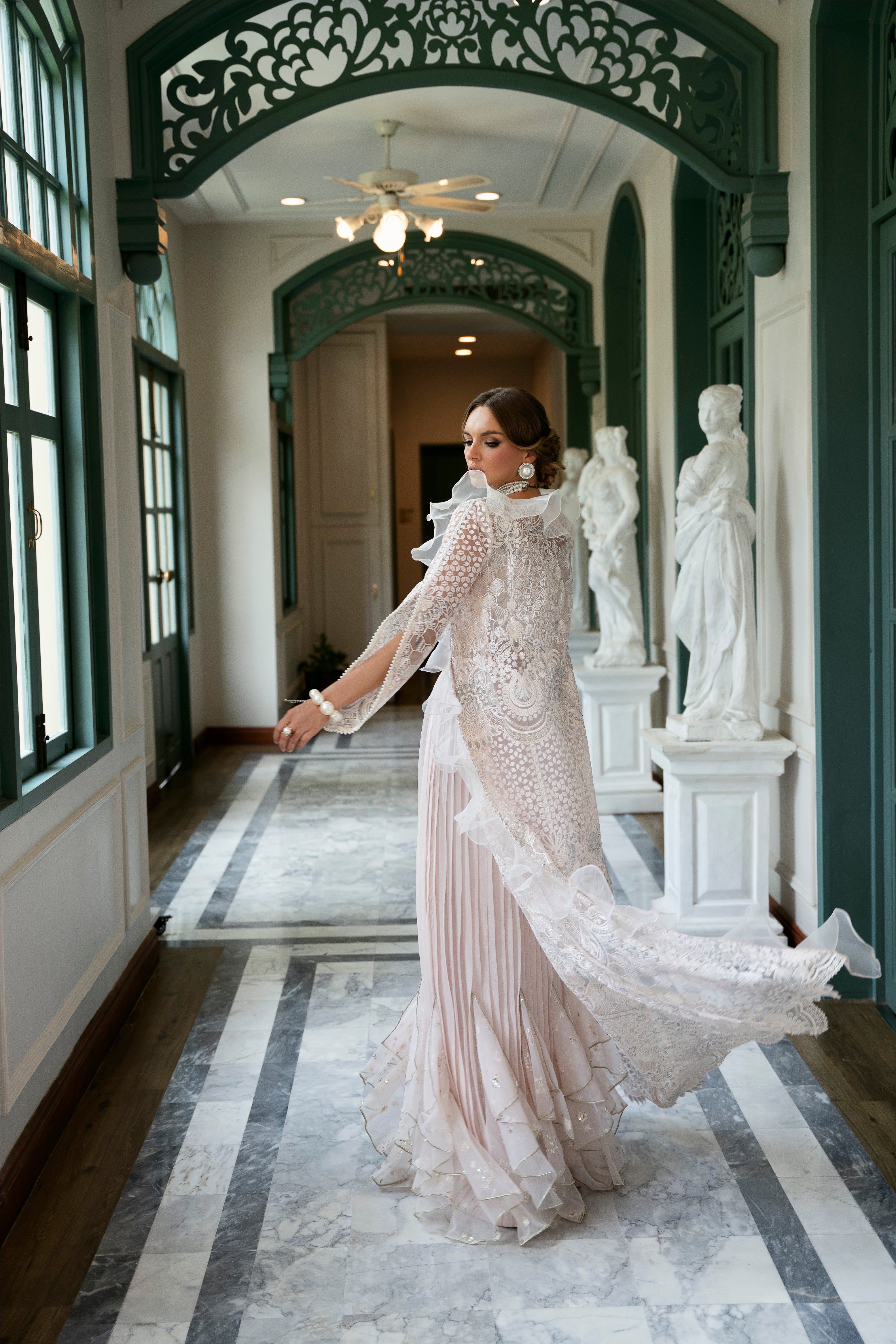 Blush Pink Embroidered Chiffon & Net Lehenga Choli (3-Piece) - Image 6