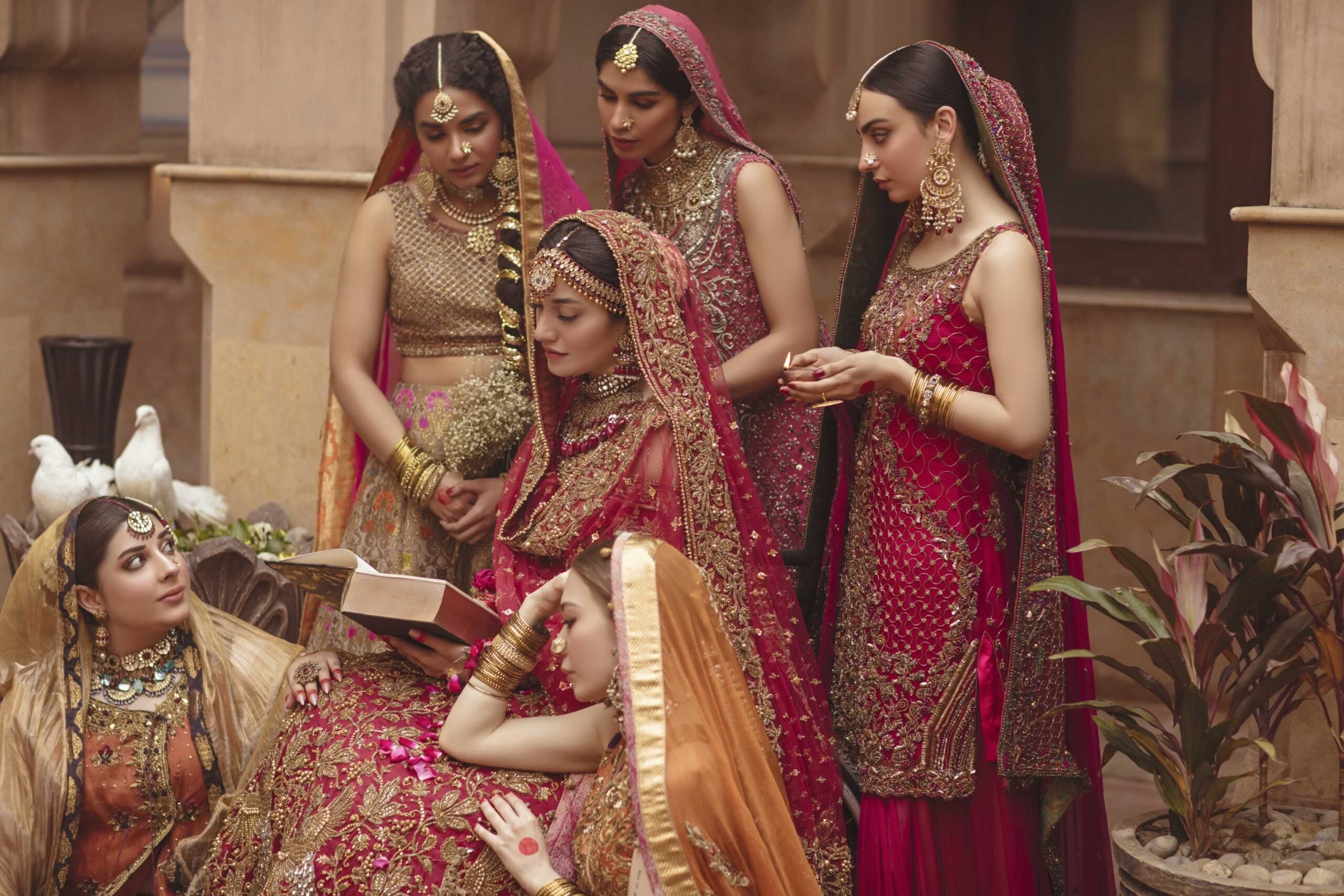 Hot Pink & Champagne Chiffon Lehenga Kameez (3-Piece) - Image 6