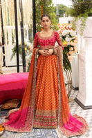 Raspberry Embroidered Chiffon Choli with Rust Jamawar Lehenga (3-Piece) - Image 2