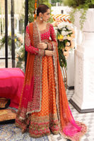 Raspberry Embroidered Chiffon Choli with Rust Jamawar Lehenga (3-Piece) - Image 3