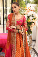 Raspberry Embroidered Chiffon Choli with Rust Jamawar Lehenga (3-Piece) - Image 4