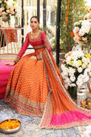 Raspberry Embroidered Chiffon Choli with Rust Jamawar Lehenga (3-Piece) - Image 5