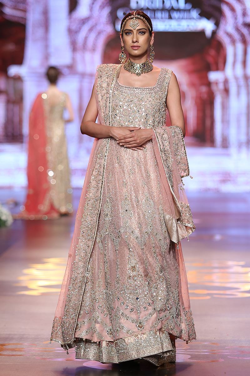 Pakistani Powder Pink Embellished Chiffon Bridal Lehenga (3-Piece) - Image 1