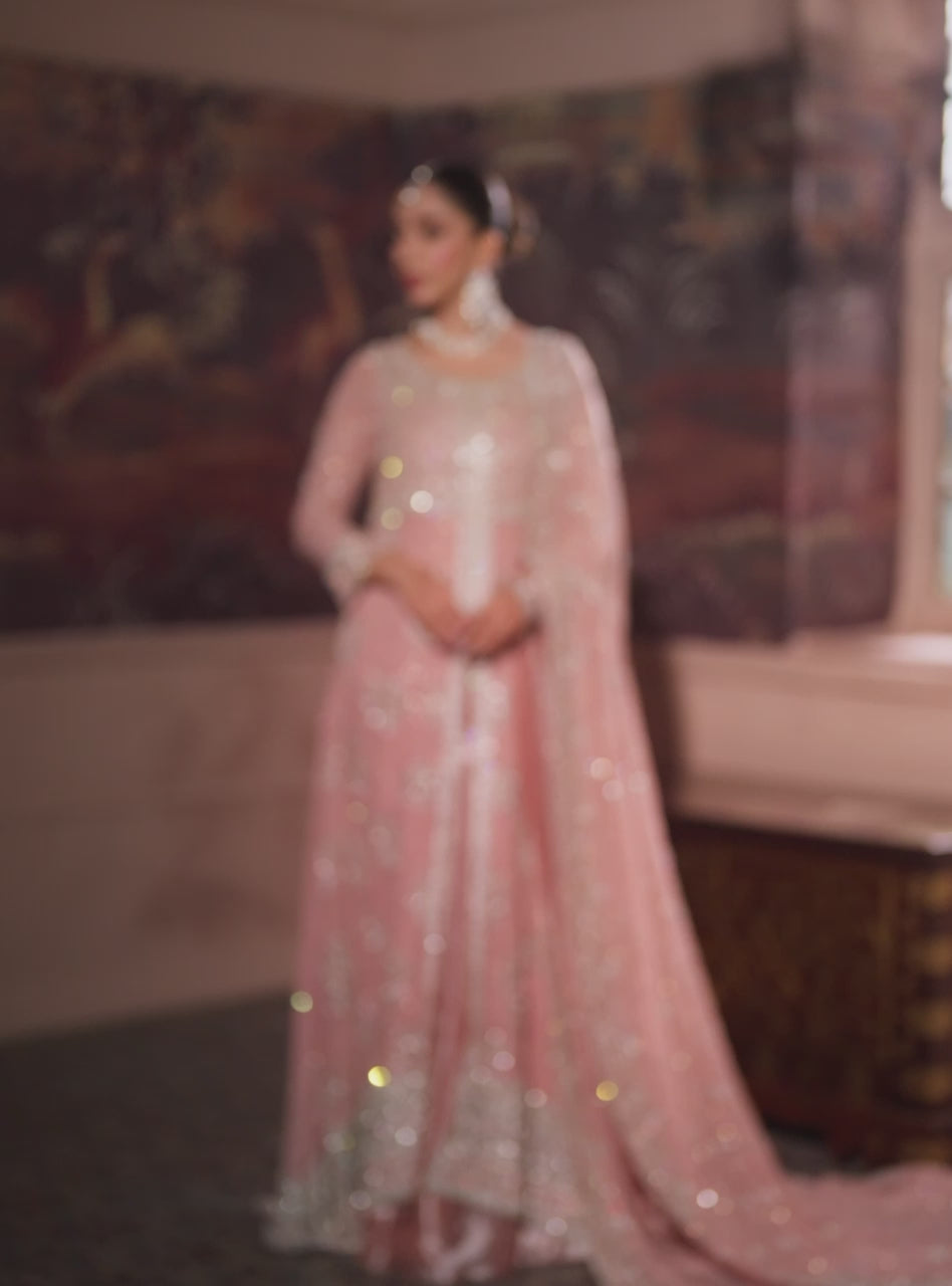 Pakistani Rose Pink Zardozi Chiffon Bridal Lehenga (3-Piece) - Image 13