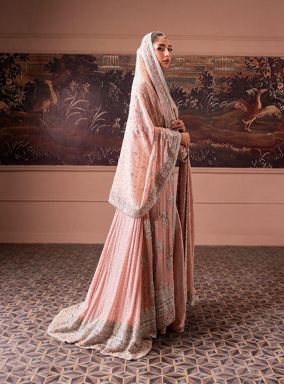 Pakistani Rose Pink Zardozi Chiffon Bridal Lehenga (3-Piece) - Image 7