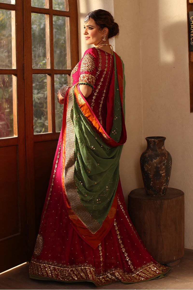 Pink Zardozi Chiffon Kalidaar Lehenga (3-Piece) - Image 10