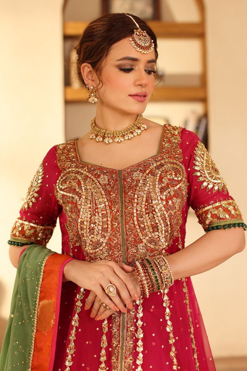 Pink Zardozi Chiffon Kalidaar Lehenga (3-Piece) - Image 2