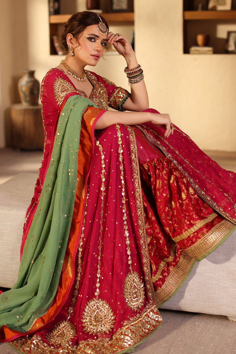 Pink Zardozi Chiffon Kalidaar Lehenga (3-Piece) - Image 4