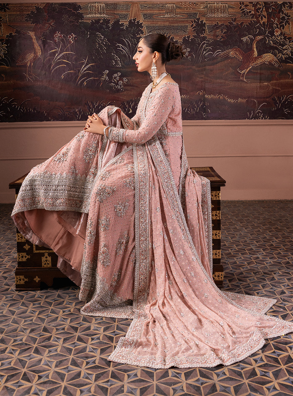 Rose Pink Zardozi Chiffon Bridal Lehenga (3-Piece) - Image 11