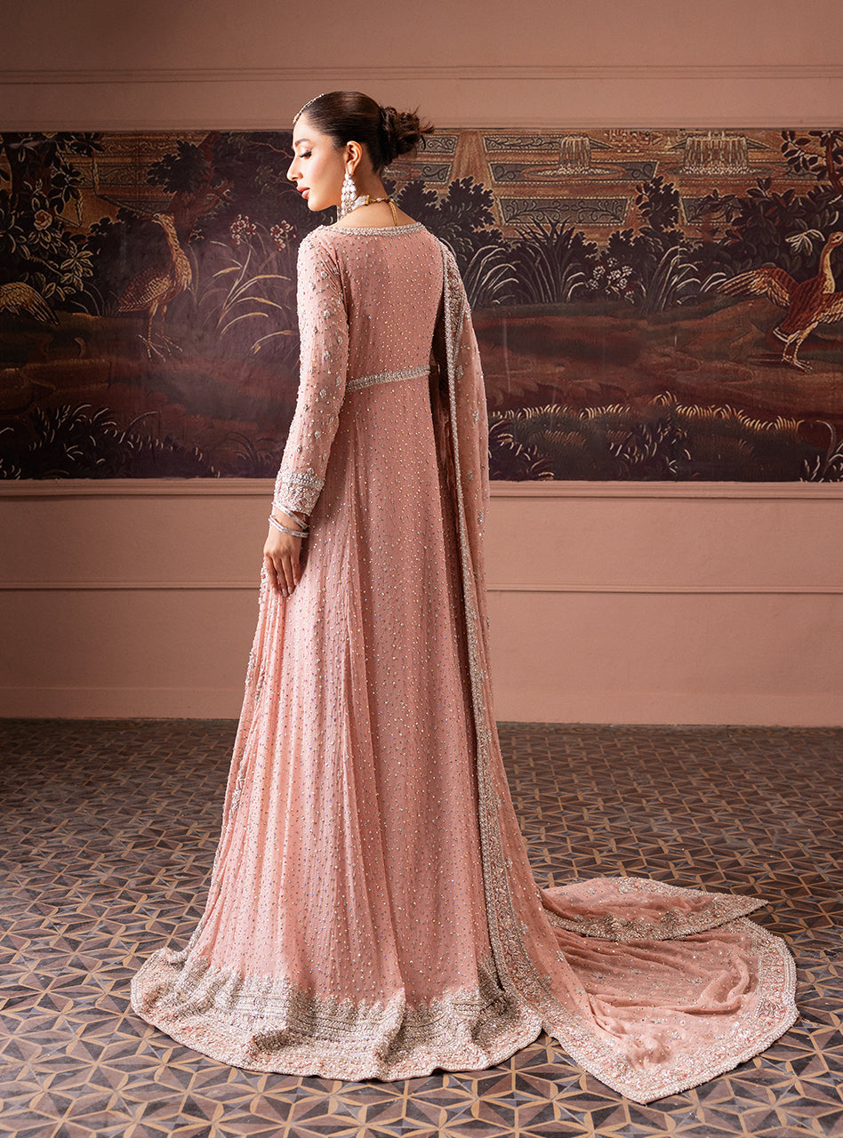 Rose Pink Zardozi Chiffon Bridal Lehenga (3-Piece) - Image 2