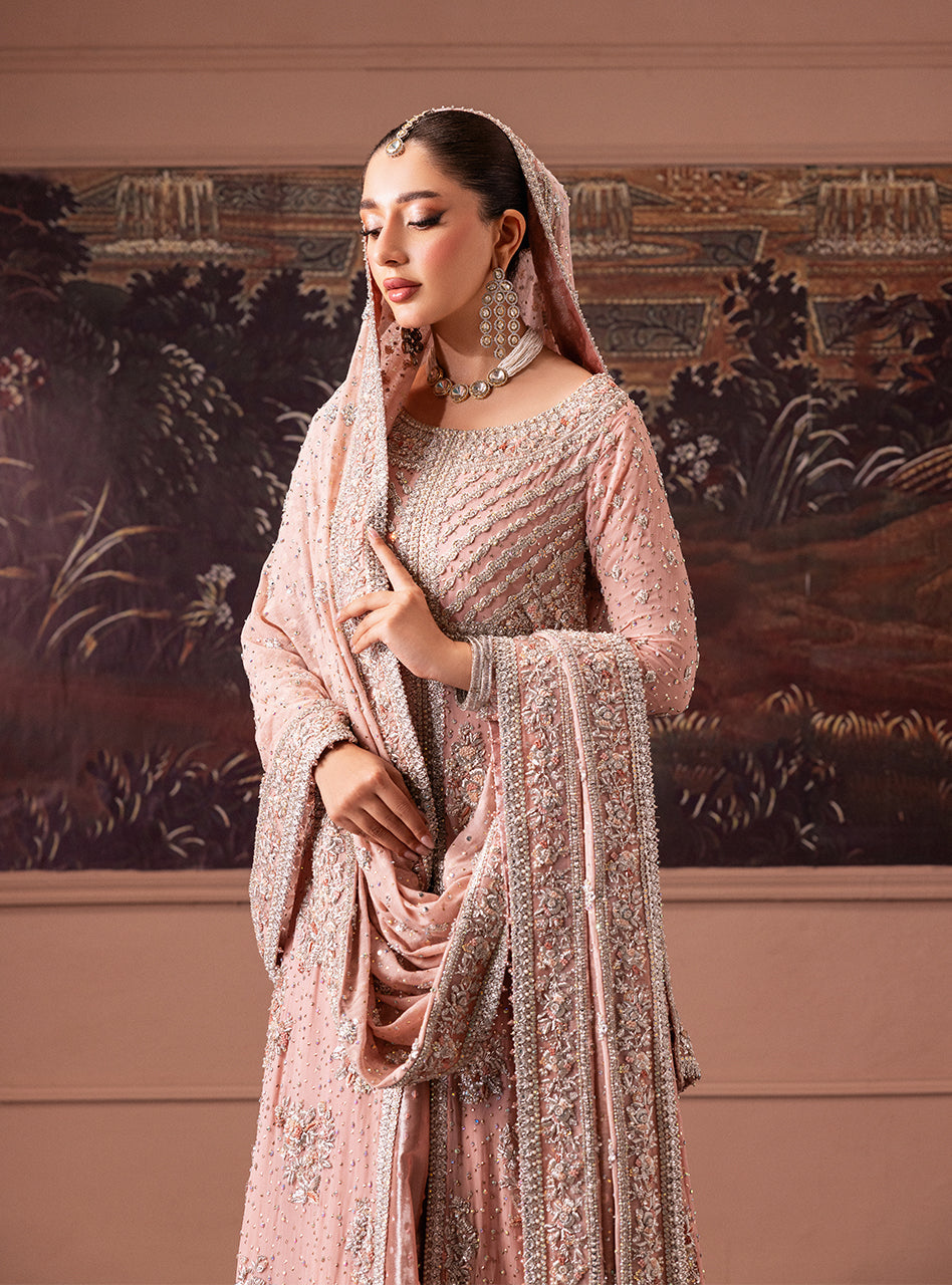 Rose Pink Zardozi Chiffon Bridal Lehenga (3-Piece) - Image 6