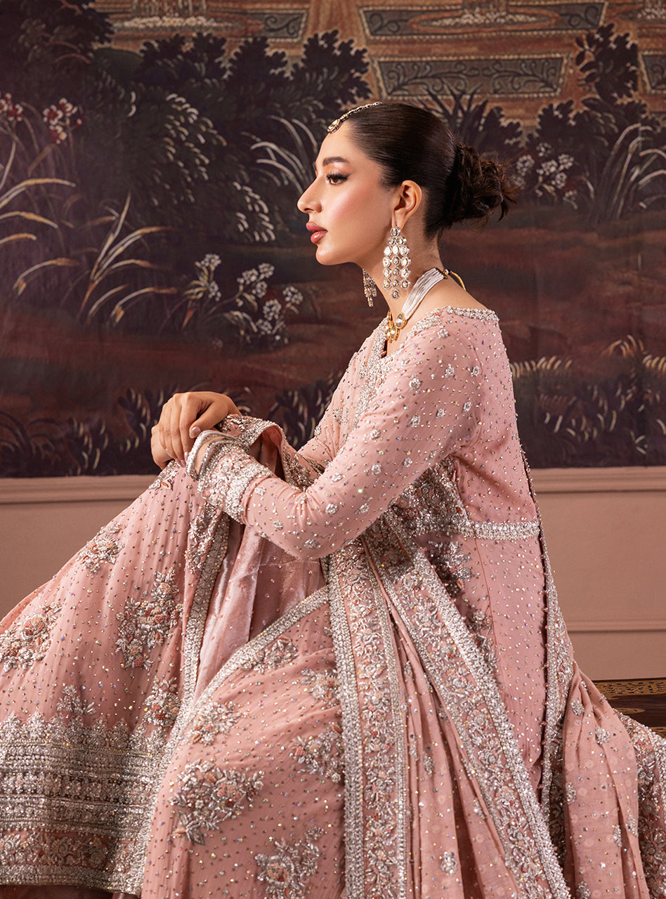 Rose Pink Zardozi Chiffon Bridal Lehenga (3-Piece) - Image 9