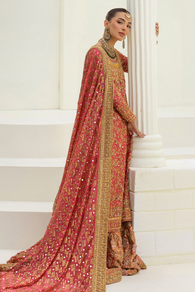 Watermelon Embroidered Cotton Net Farshi Lehenga (3-Piece) - Image 5