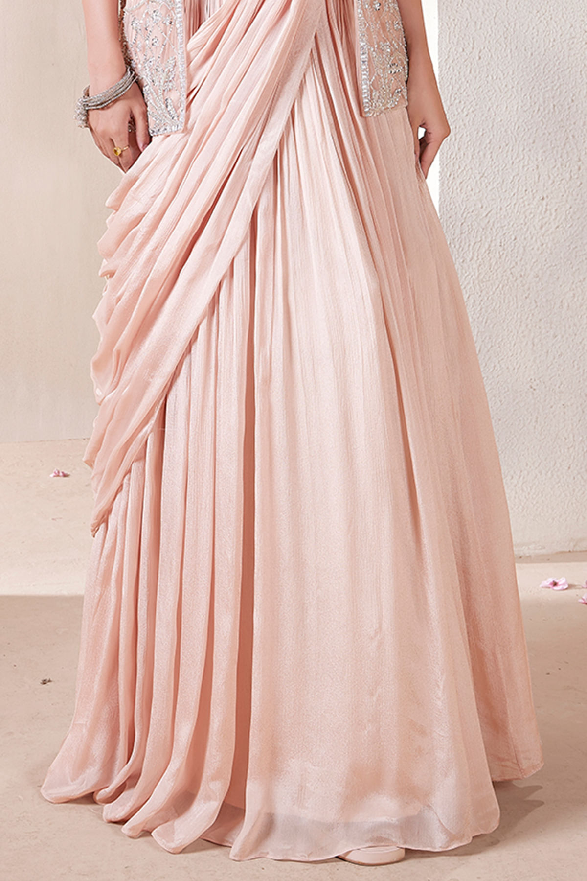 Soft Pink Sequins Embroidered Crepe Lehenga (3-Piece) - Image 3