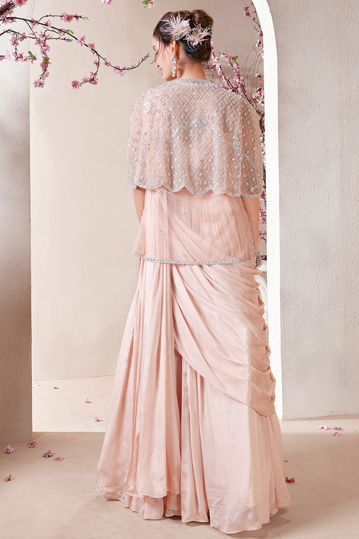 Soft Pink Sequins Embroidered Crepe Lehenga (3-Piece) - Image 4