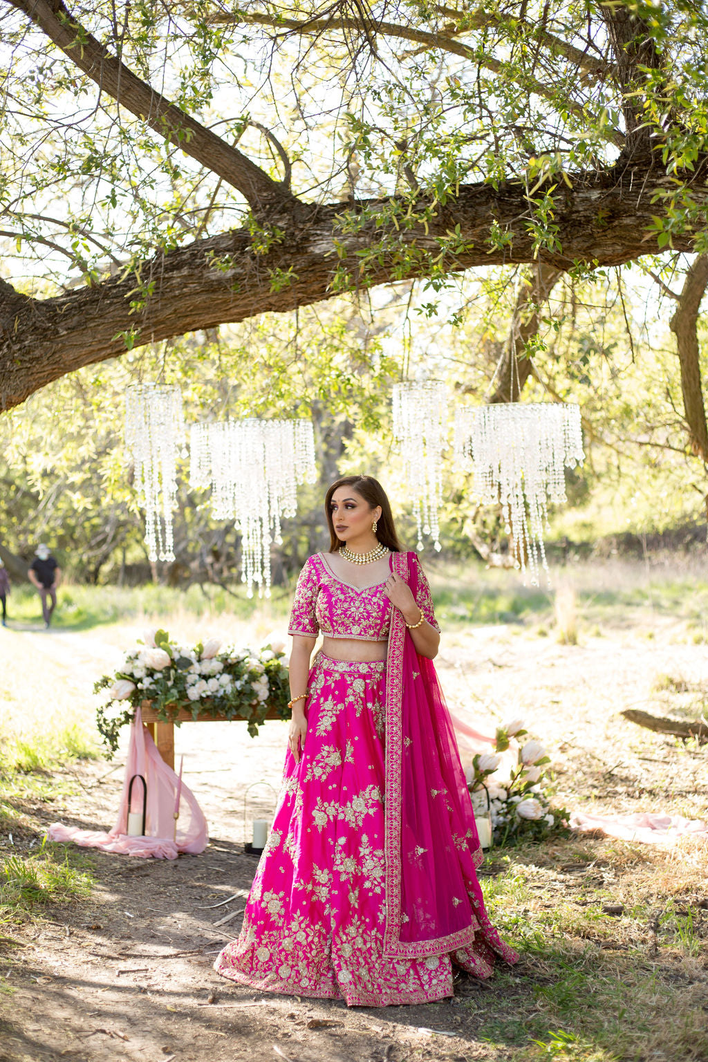 Fuchsia Embroidered Dupion Silk Bridal Lehenga Choli (3-Piece) - Image 11