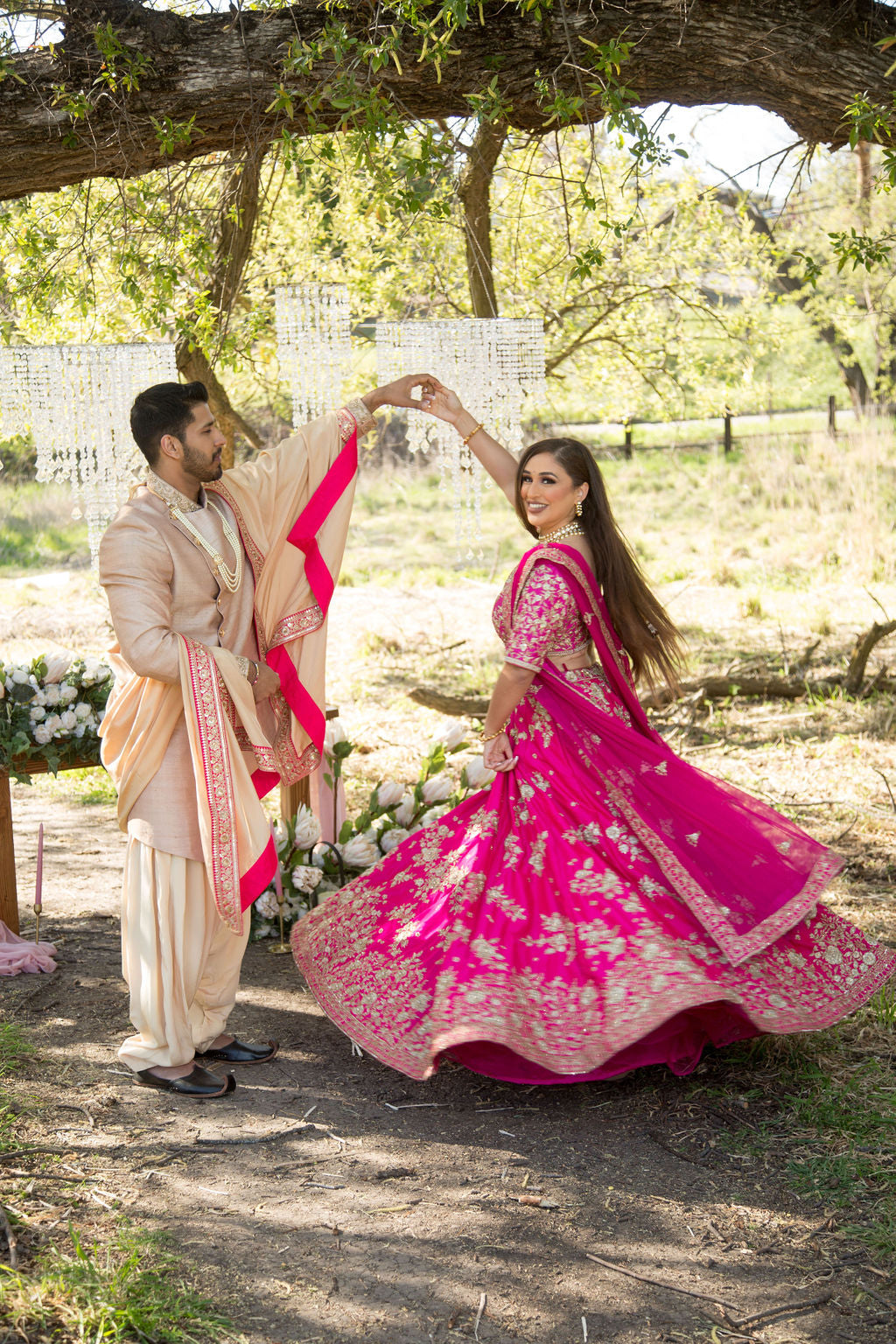 Fuchsia Embroidered Dupion Silk Bridal Lehenga Choli (3-Piece) - Image 12